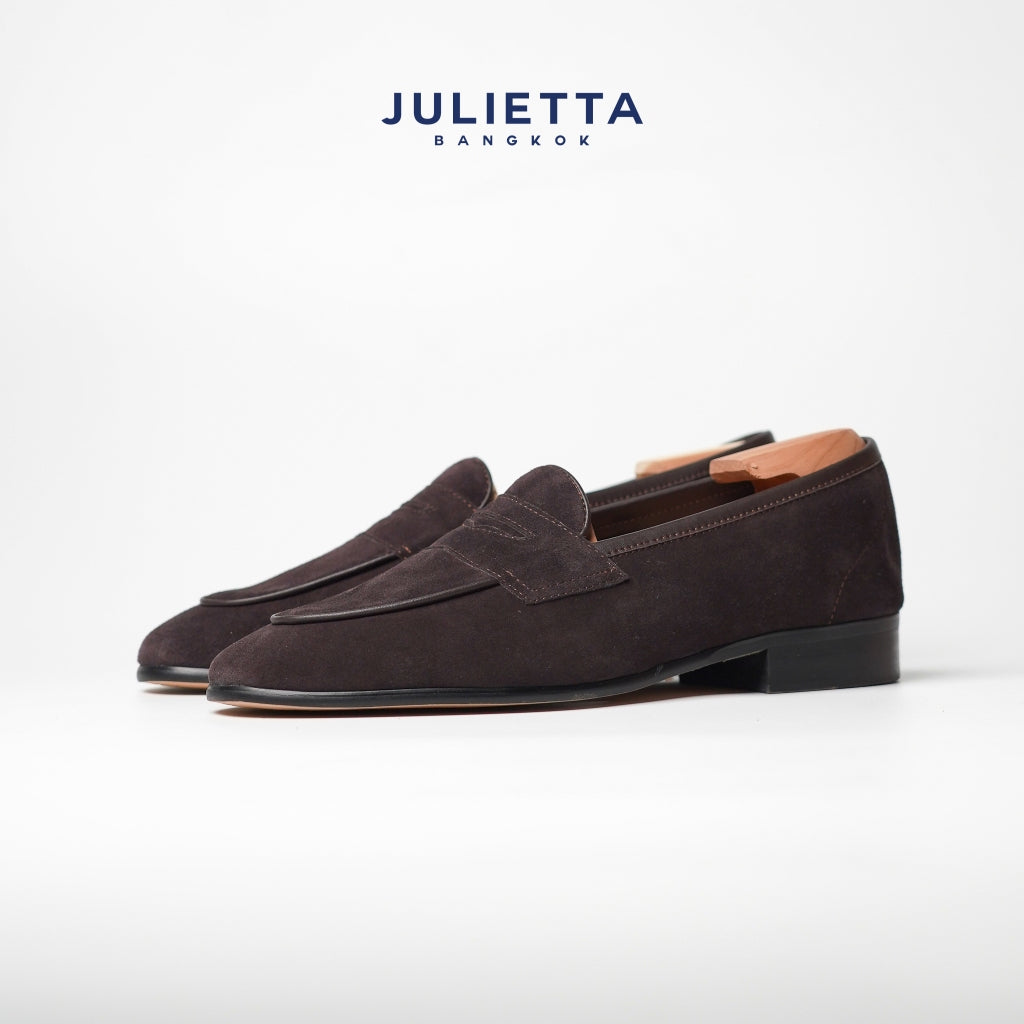 JULIETTA - Penny Loafer Suede : Darkbrown (Unlined)