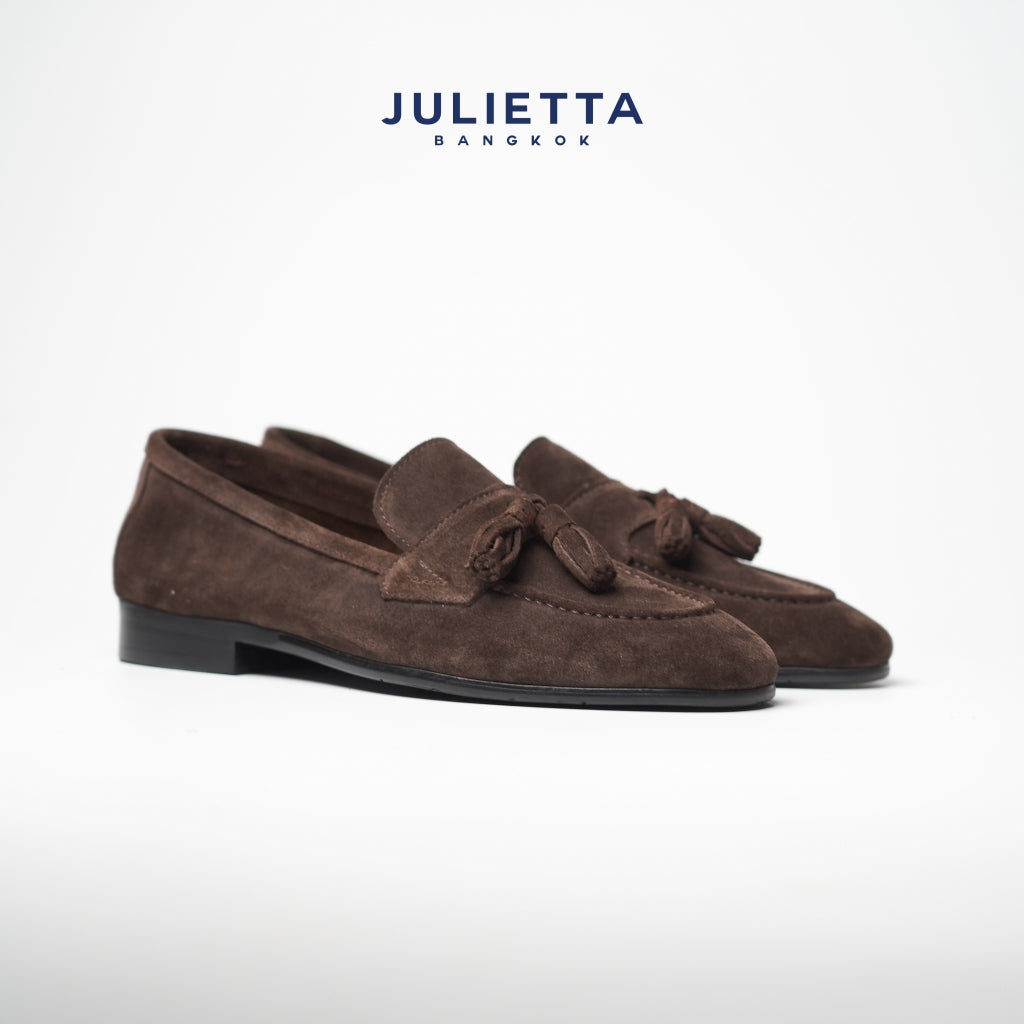 JULIETTA - Grand Tassel Loafer Suede : Brown (Unlined)