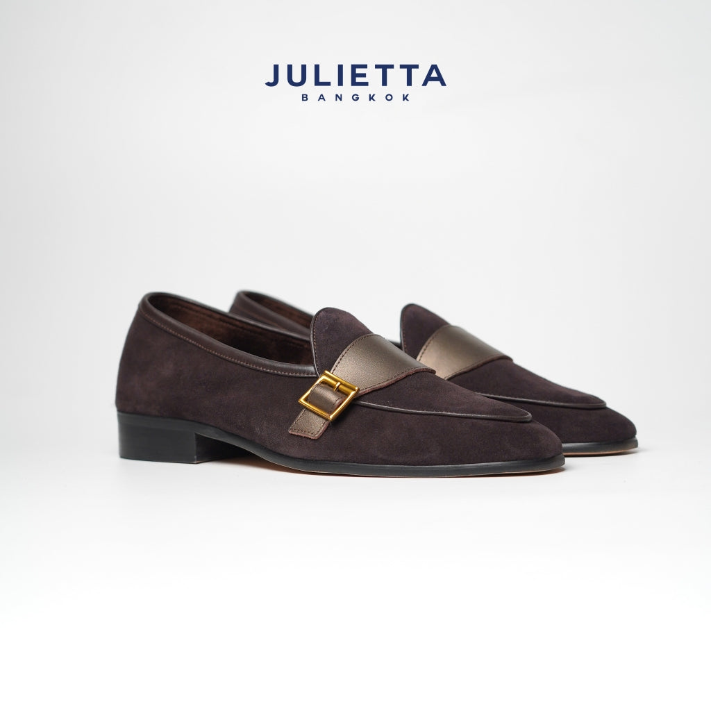 JULIETTA - Buckle Belgian Loafer Suede : Brown (Unlined)
