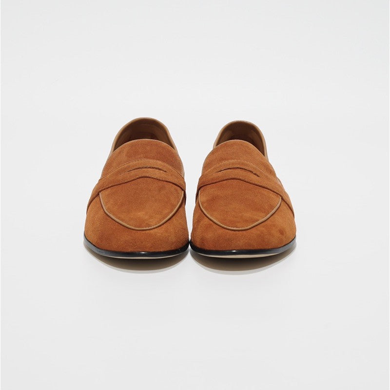 JULIETTA - Full Strap Penny Loafer Suede : Orange (Unlined)