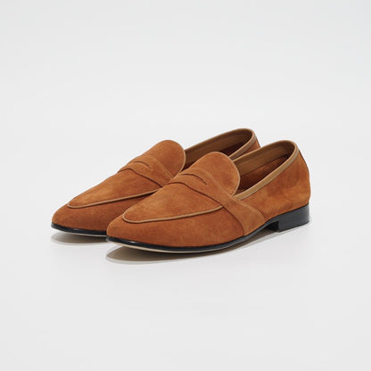 JULIETTA - Full Strap Penny Loafer Suede : Orange (Unlined)