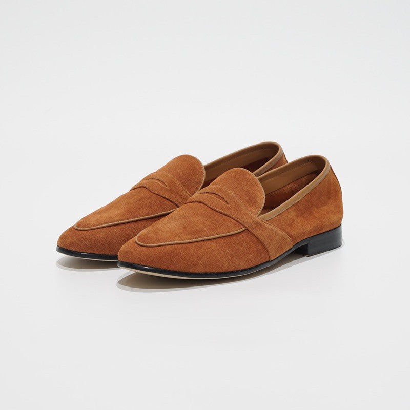 JULIETTA - Full Strap Penny Loafer Suede : Orange (Unlined)