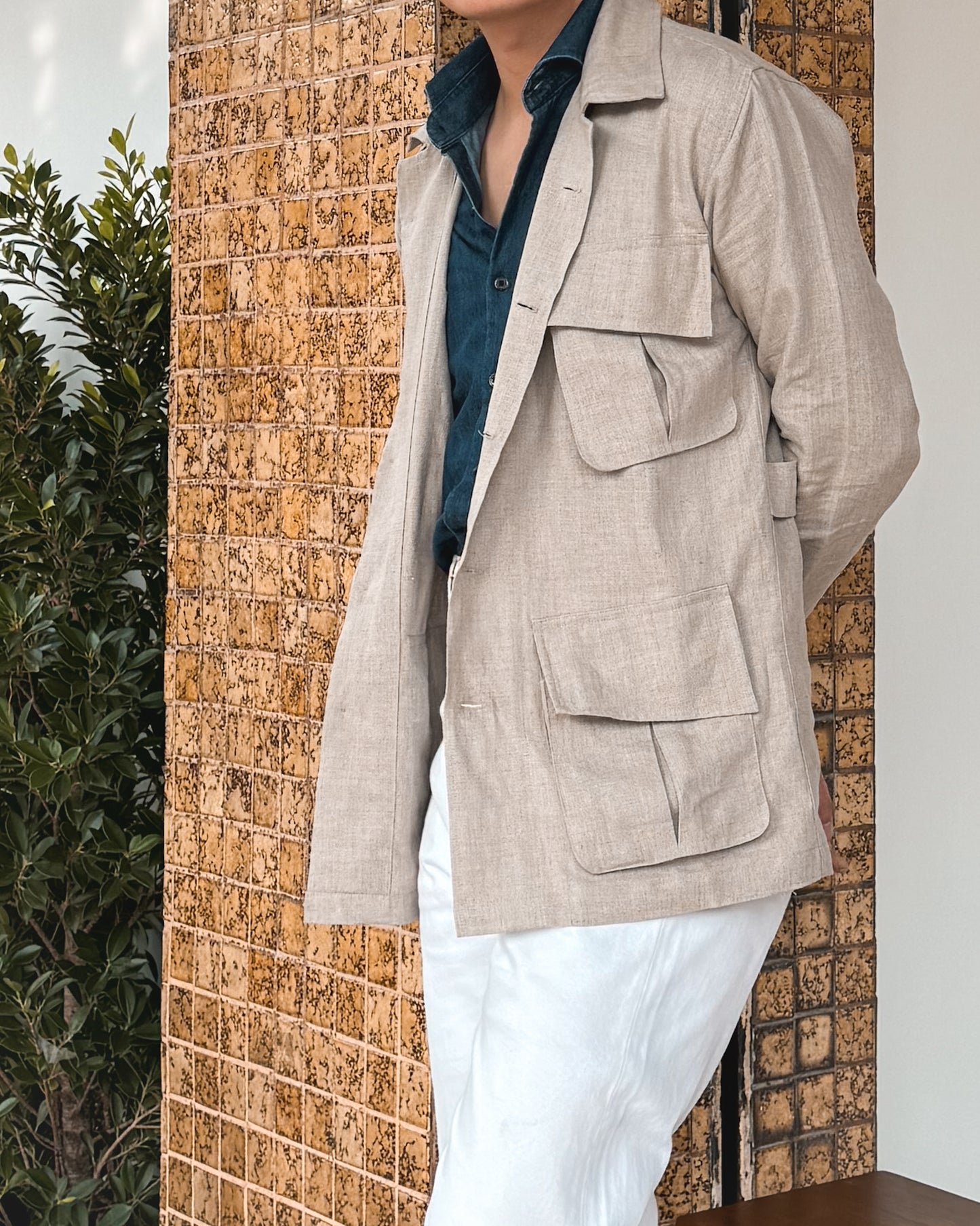 Contemp Jungle Jacket Beige Poland Linen