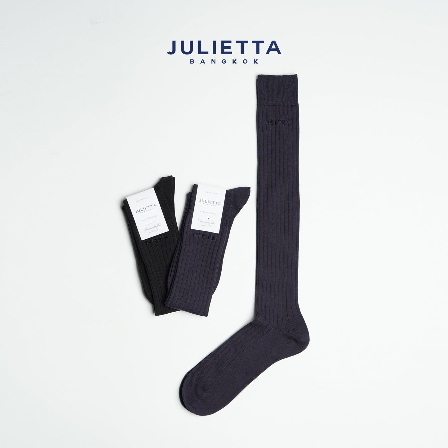 JULIETTA - Dress Knee High Socks - Premium Cotton Fabric ถุงเท้ายาวถึงเข่า Rib