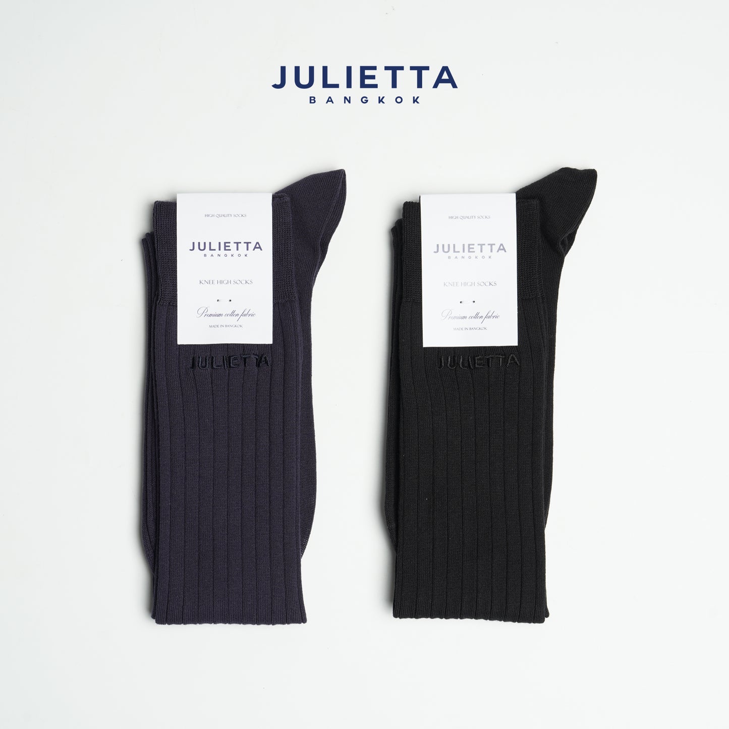 JULIETTA - Dress Knee High Socks - Premium Cotton Fabric ถุงเท้ายาวถึงเข่า Rib