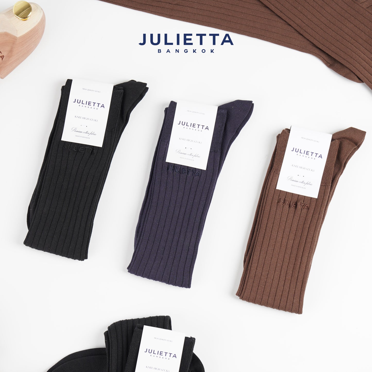 JULIETTA - Dress Knee High Socks - Premium Cotton Fabric ถุงเท้ายาวถึงเข่า Rib