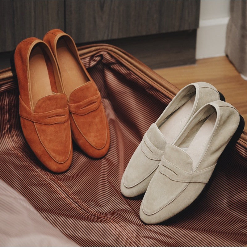 JULIETTA - Full Strap Penny Loafer Suede : Orange (Unlined)