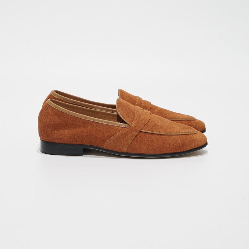 JULIETTA - Full Strap Penny Loafer Suede : Orange (Unlined)