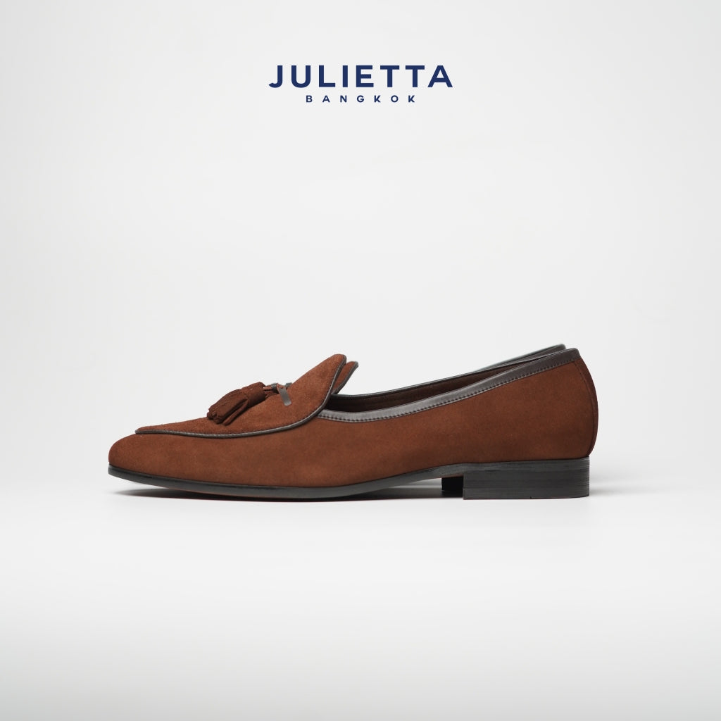 JULIETTA - Tassel Belgian Loafer Suede : Brown (Unlined)