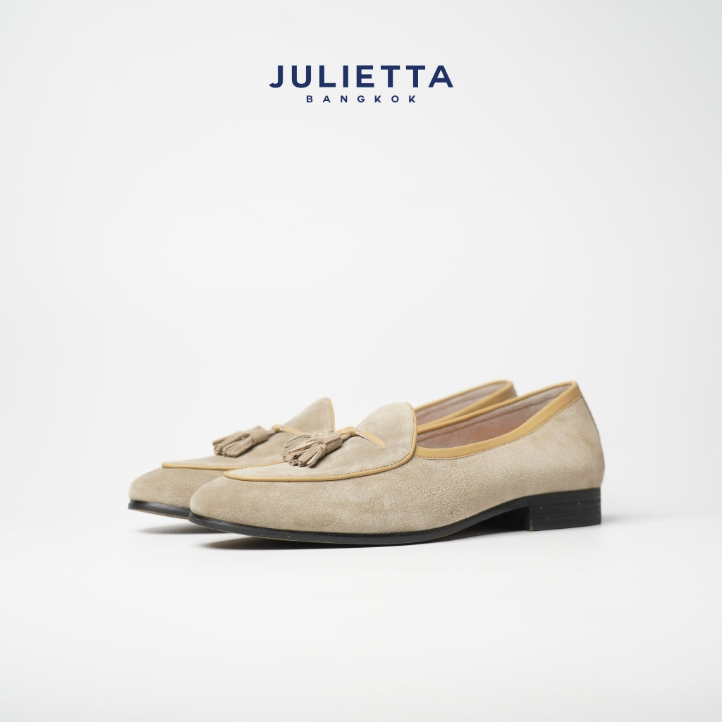 JULIETTA - Tassel Belgian Loafer Suede : Beige (Unlined)