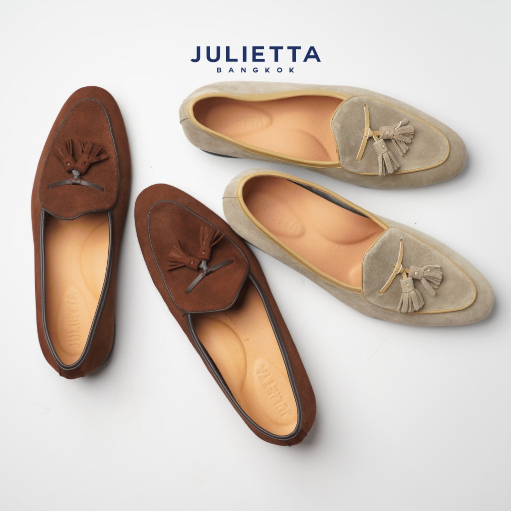 JULIETTA - Tassel Belgian Loafer Suede : Brown (Unlined)