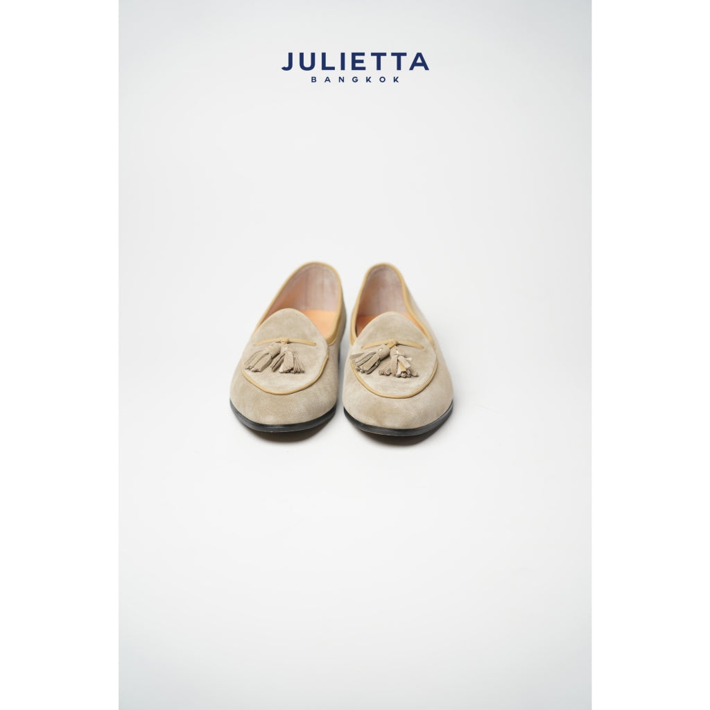 JULIETTA - Tassel Belgian Loafer Suede : Beige (Unlined)