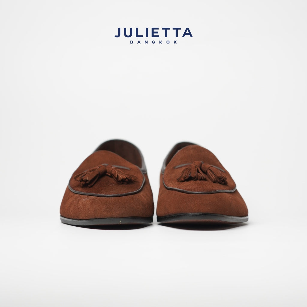 JULIETTA - Tassel Belgian Loafer Suede : Brown (Unlined)