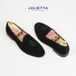 JULIETTA - FENIS Velvet Slippers with Fleur de lis : Black  (Unlined)