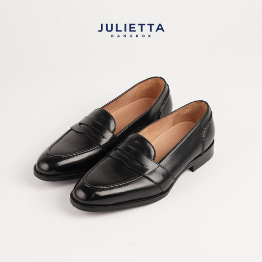 JULIETTA - MONTE Full Strap Penny Loafer Calfskin : Black